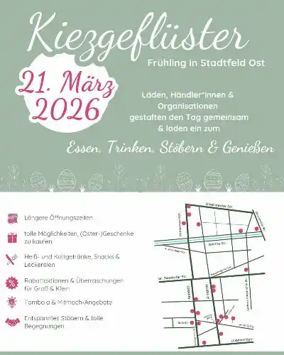 Am 21.3. ist es wieder soweit! Euer #lieblingskiez öffnet deren Türen und läutet den Frühling mit Leckereien, Kreativem und Kultur ein! Und dieses Jahr könnt ihr an so vielen Orten wie noch nie den Frühling finden! Im Ernas gibt es den Frühlingsbrunch, Saatkugeln, Hennatattos und noch ein paar andere Überraschungen! Und es lohnt sich weiterzuschauen, an 19 Orten findet ihr das #kiezgeflüster und auch so einige Osterrätsel zum Sammeln für die Tombola, und an einigen Orten auch noch  Blumen für einen Frühlingsstrauß! Schaut vorbei!☺️

@kiezgestoeber.stadtfeld @weltglueck.magdeburg @nudel_werkstatt @livland.md @gsm.stadtfeld #kaffeetasse @cafe_zeit_fur_dich @woodstock_magdeburg @herzstueck_kuchenatelier @fuchs.kiosk @linharts_fleischknueppel_md @purpurstern #isorkaakademie @kulturkollektiv_magdeburg #kirche_mittendrin @janaschs @mrs.hippie_magdeburg @atelier_starkkoeppe @vanillekind.cafe @haus.nikolaus 
#ernas_veranstaltungen  #stadtfeldost